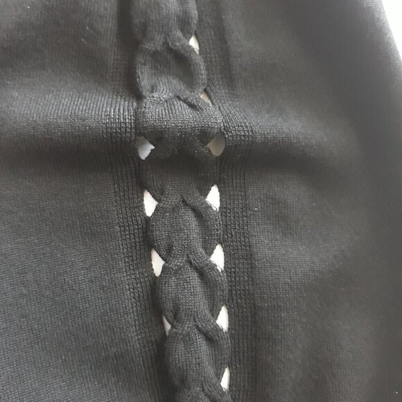 NWT Chico's Fancy Stitch Cutout Open Front Longline Sweater Cardigan Black XXL - Picture 5 of 7